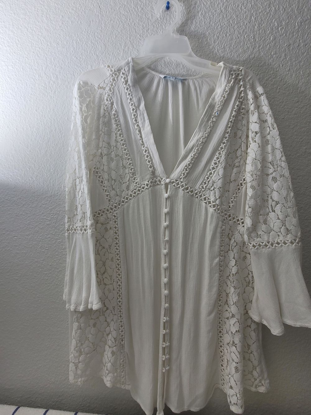 blue island White Crochet Lace V-Neck Swim Cover-Up